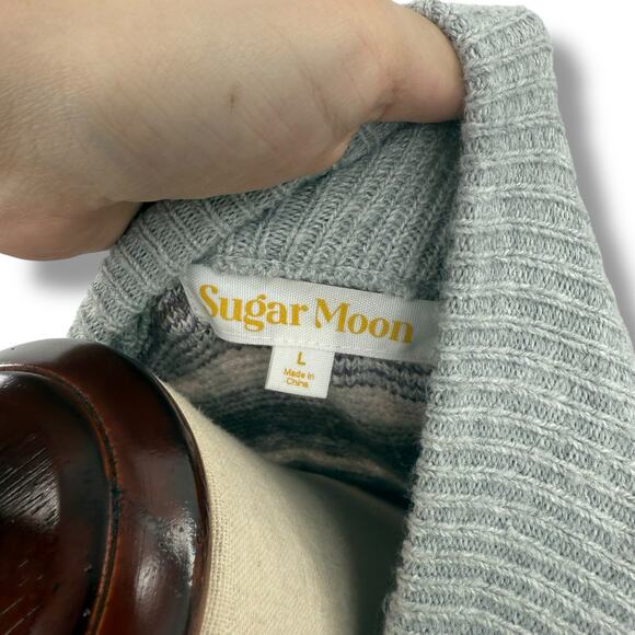 NEW Sugar Moon Quarter Zip Sweater gray Purple Winter Print Size L Large Knit - Picture 9 of 11